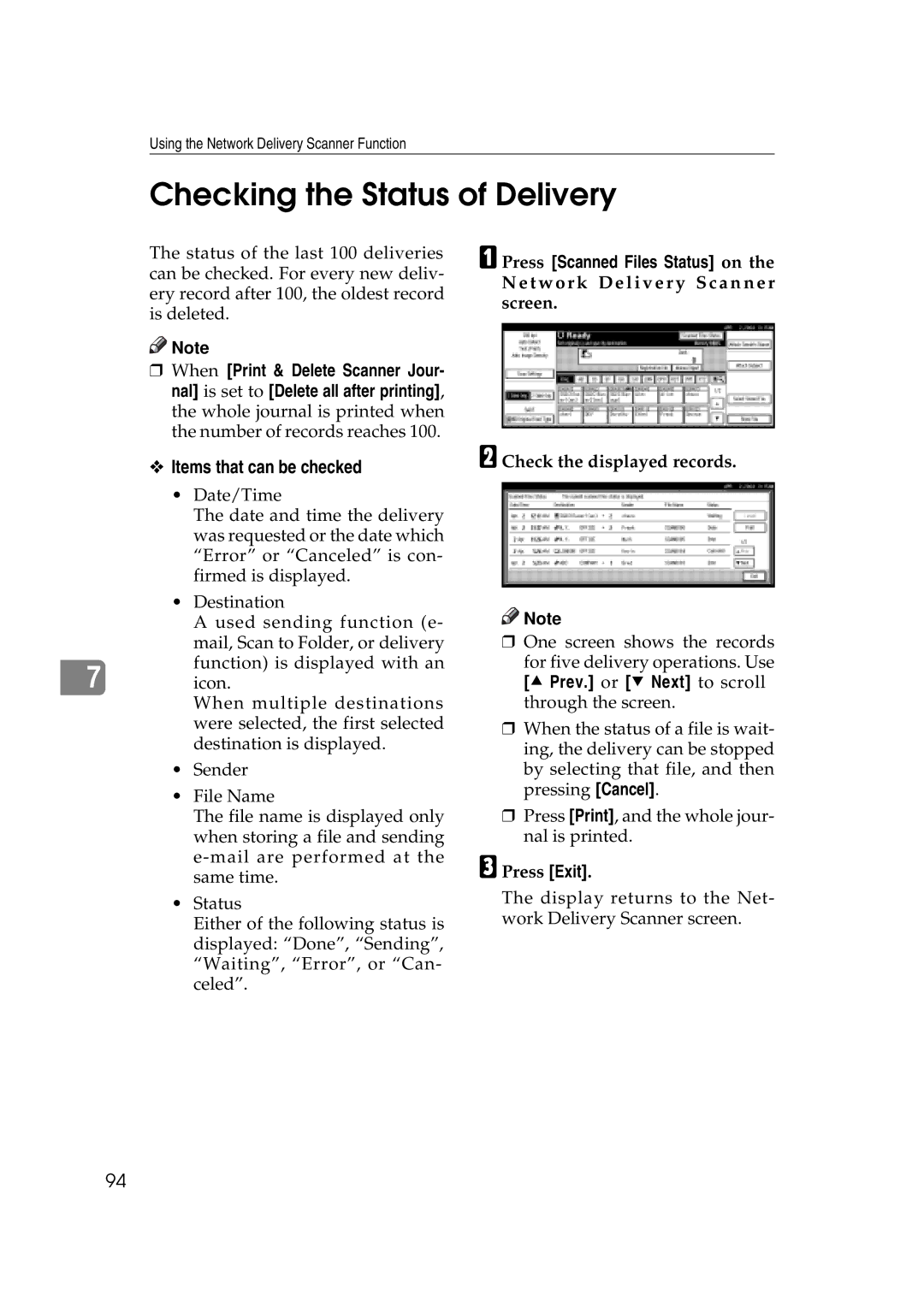 Savin 2045e appendix Checking the Status of Delivery, Items that can be checked 