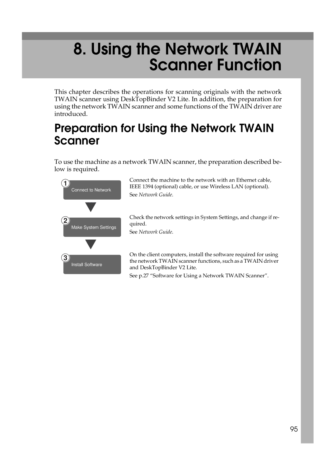 Savin 2045e appendix Using the Network Twain Scanner Function, Preparation for Using the Network Twain Scanner 