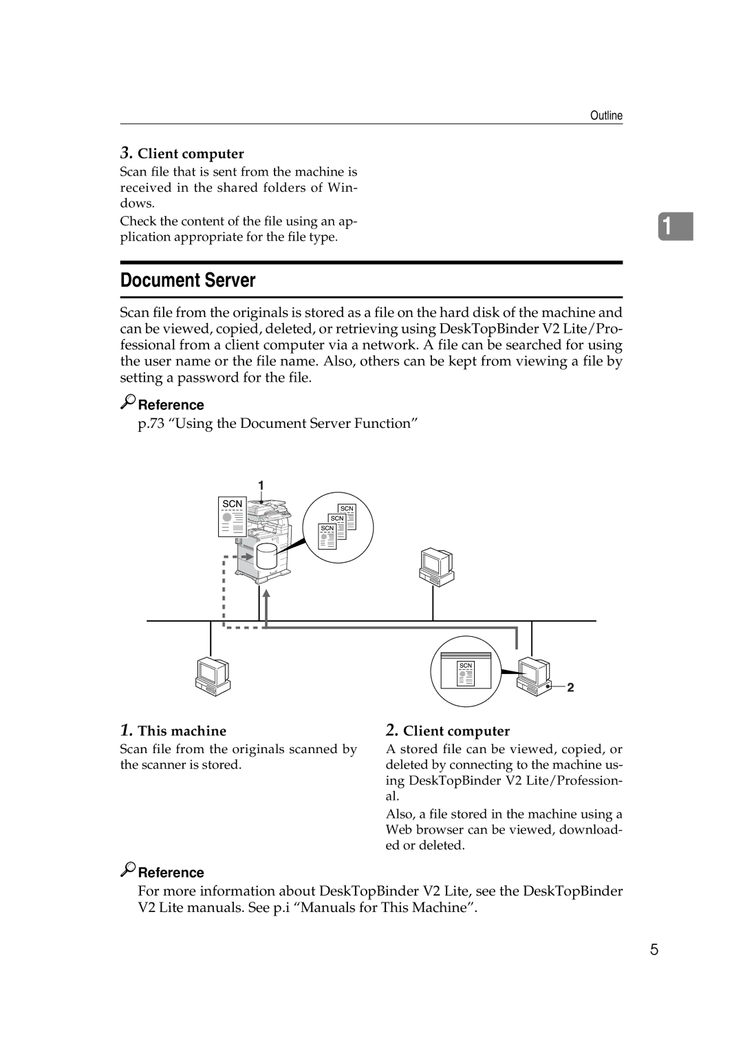 Savin 2045e appendix Document Server, This machine Client computer 