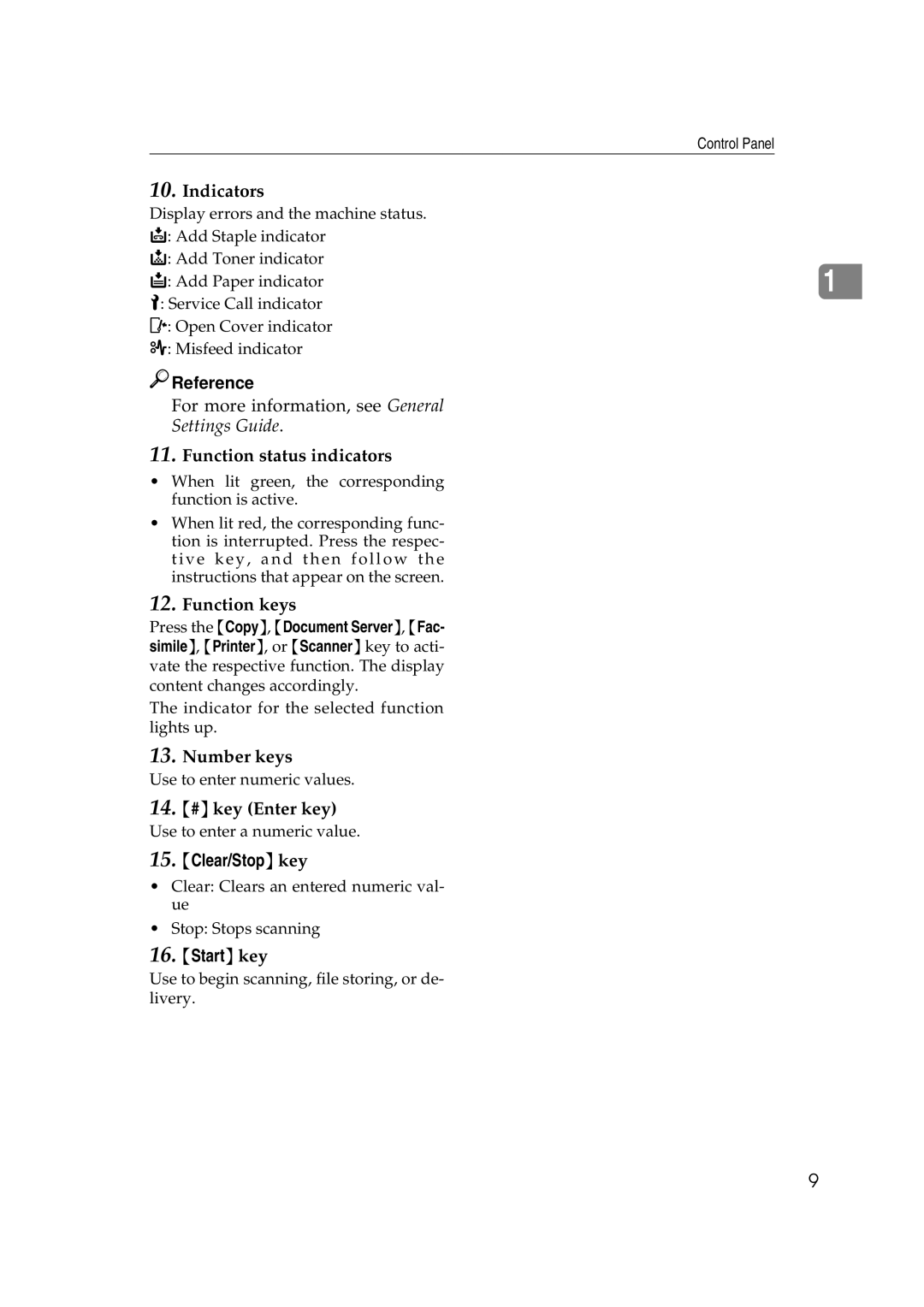 Savin 2045e appendix Clear/Stopkey, Startkey 