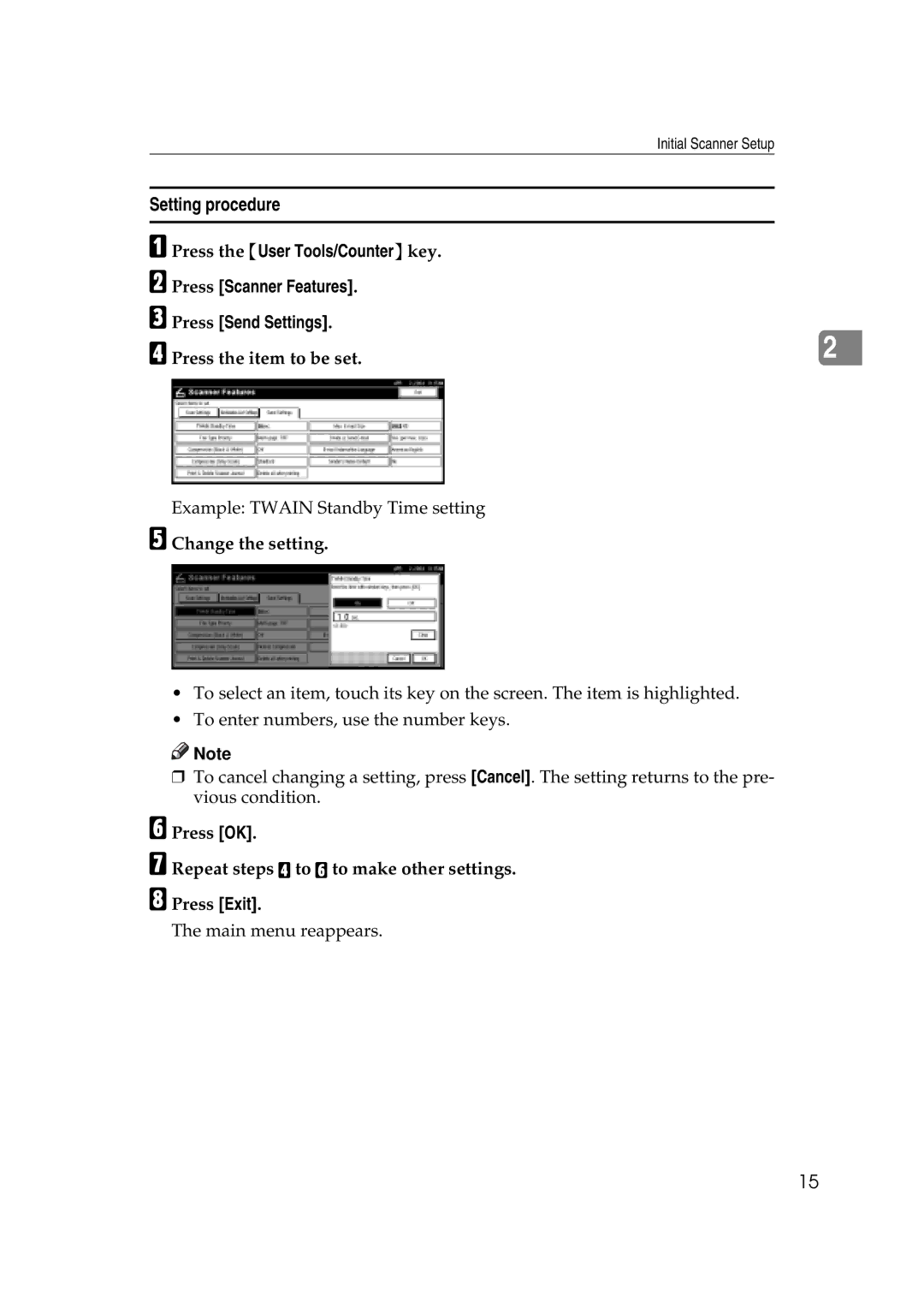 Savin 2045e appendix Setting procedure, Press the item to be set, Change the setting 