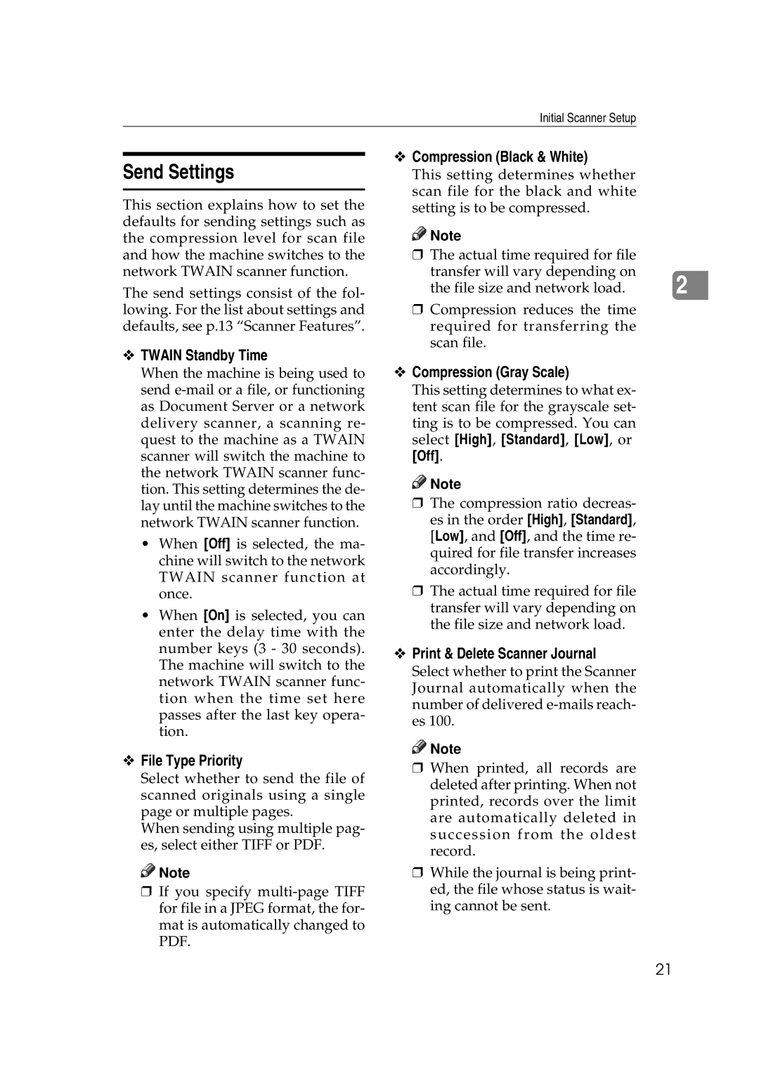 Savin 2045e Send Settings, Twain Standby Time Compression Black & White, File Type Priority, Compression Gray Scale 