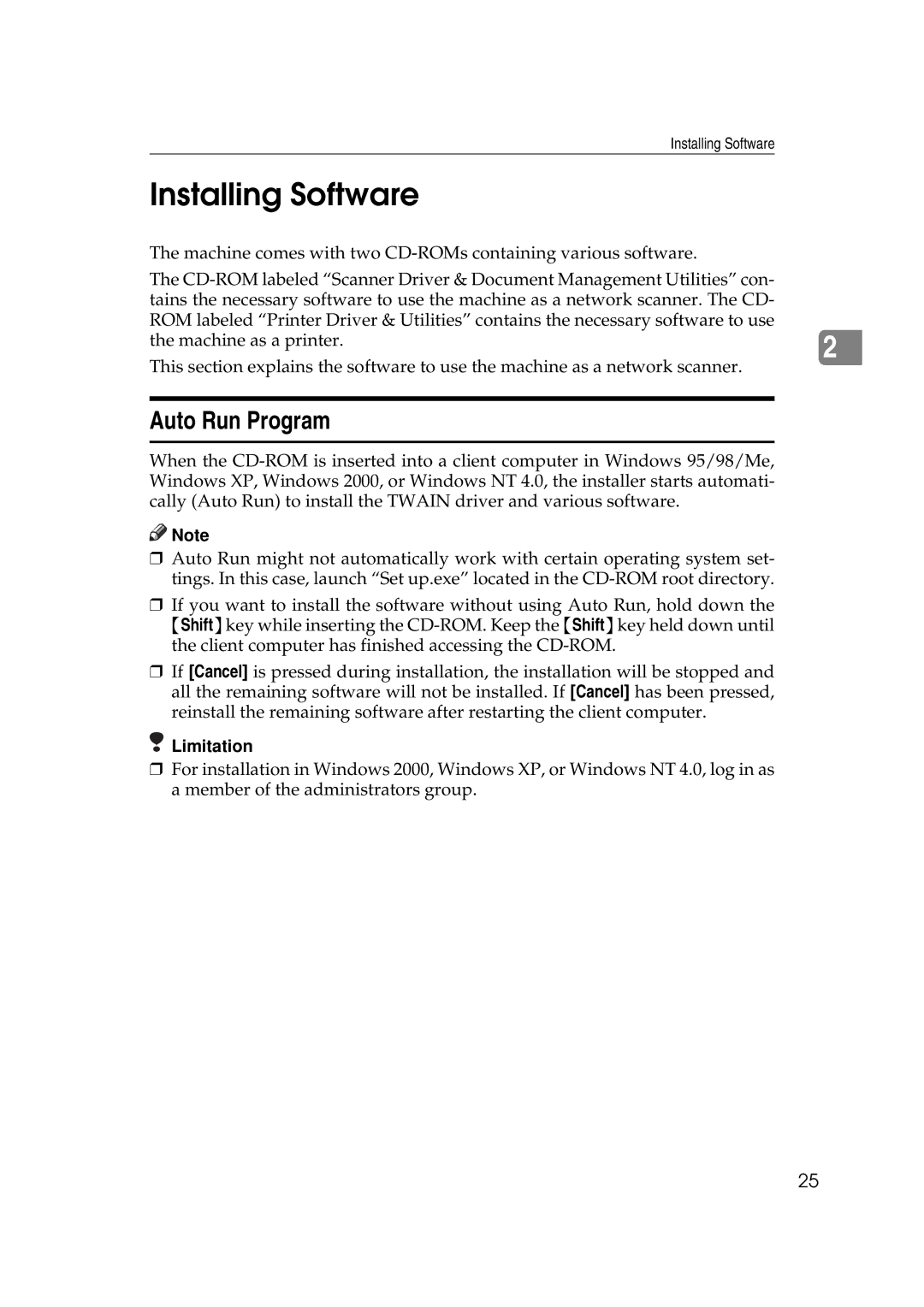 Savin 2045e appendix Installing Software, Auto Run Program 