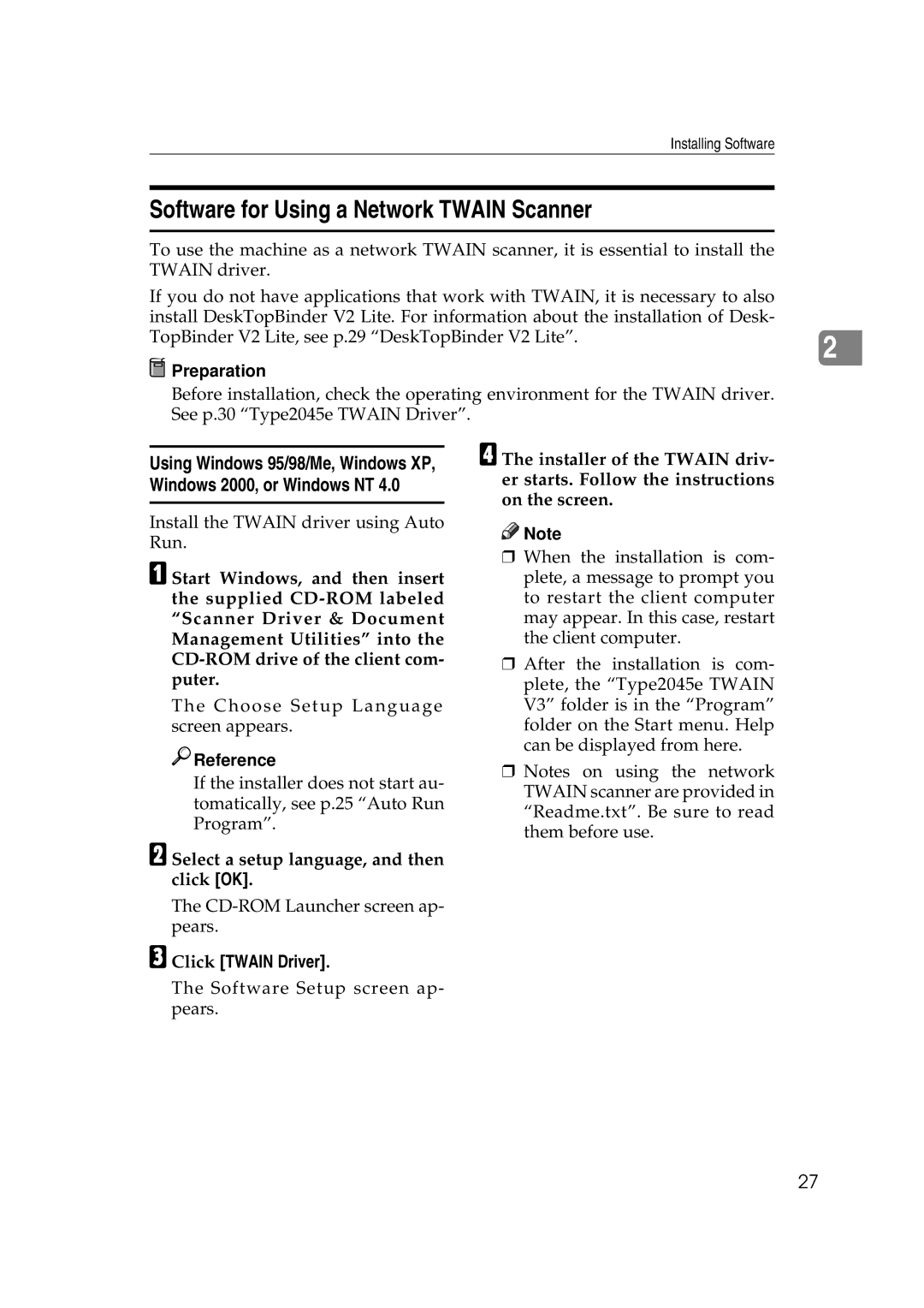 Savin 2045e Software for Using a Network Twain Scanner, Select a setup language, and then click OK, Click Twain Driver 