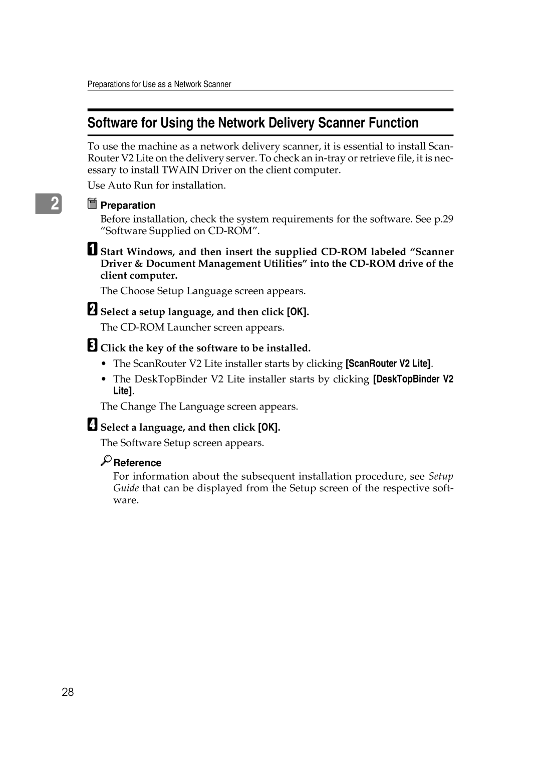 Savin 2045e Software for Using the Network Delivery Scanner Function, Click the key of the software to be installed 