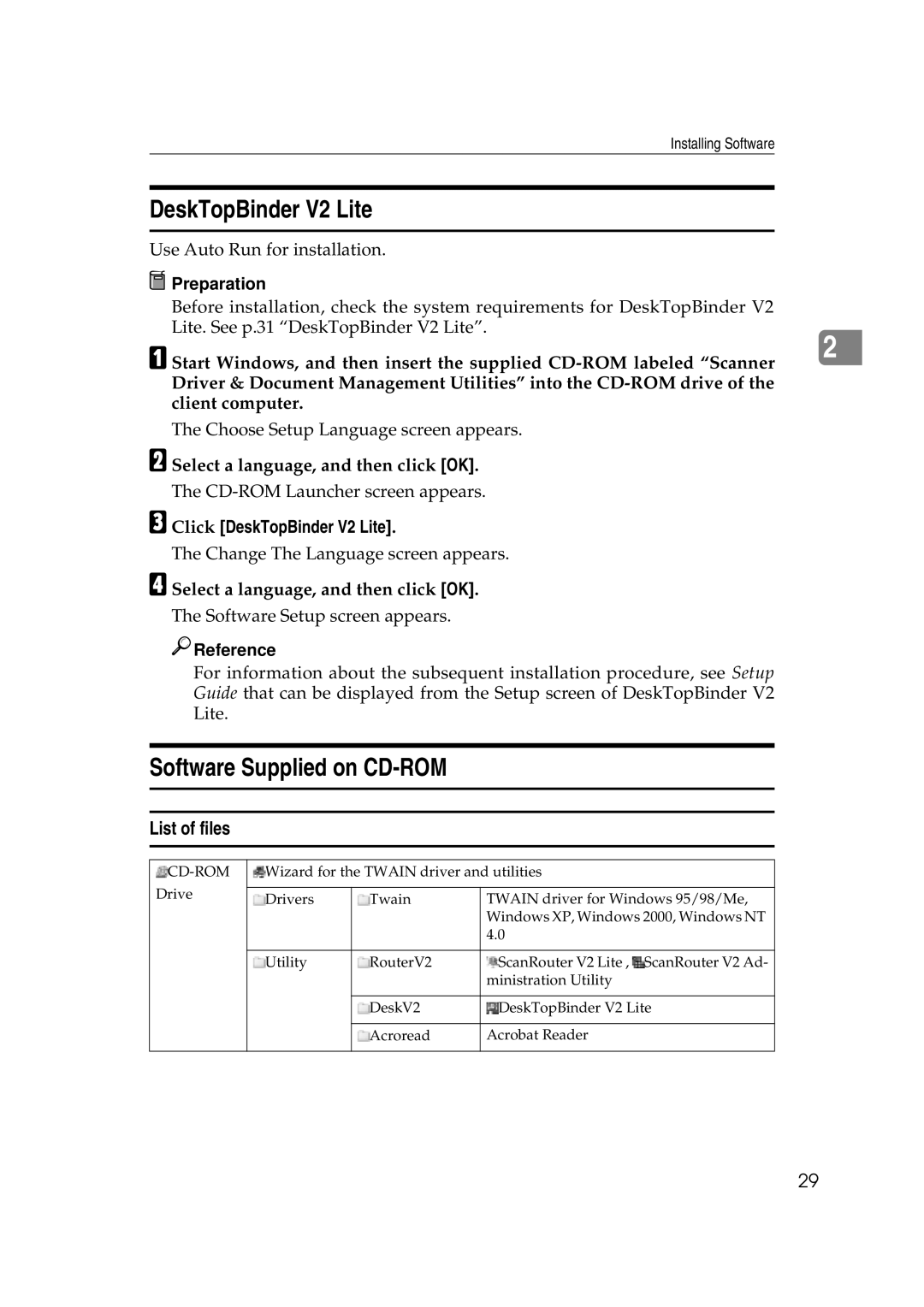 Savin 2045e appendix Software Supplied on CD-ROM, List of files, Click DeskTopBinder V2 Lite 