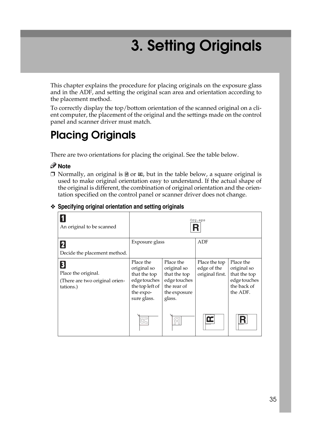 Savin 2045e appendix Placing Originals, Specifying original orientation and setting originals 