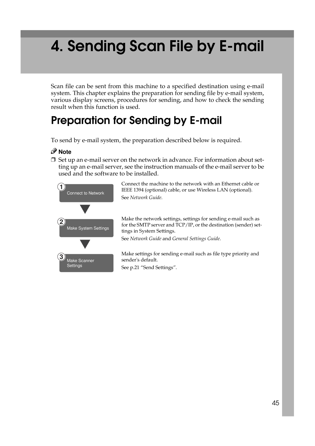 Savin 2045e appendix Sending Scan File by E-mail, Preparation for Sending by E-mail 