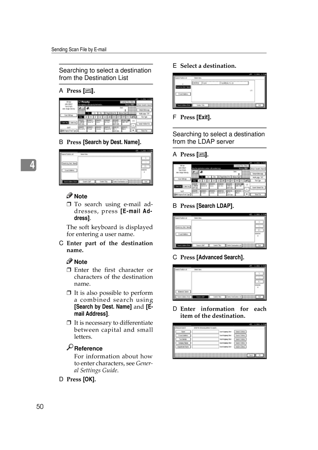 Savin 2045e appendix Searching to select a destination from the Destination List 