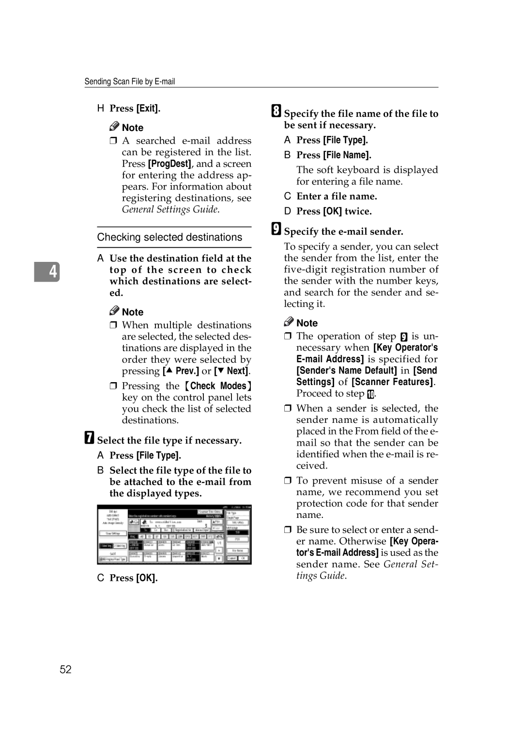 Savin 2045e appendix Checking selected destinations, Select the file type if necessary, Press File Type 