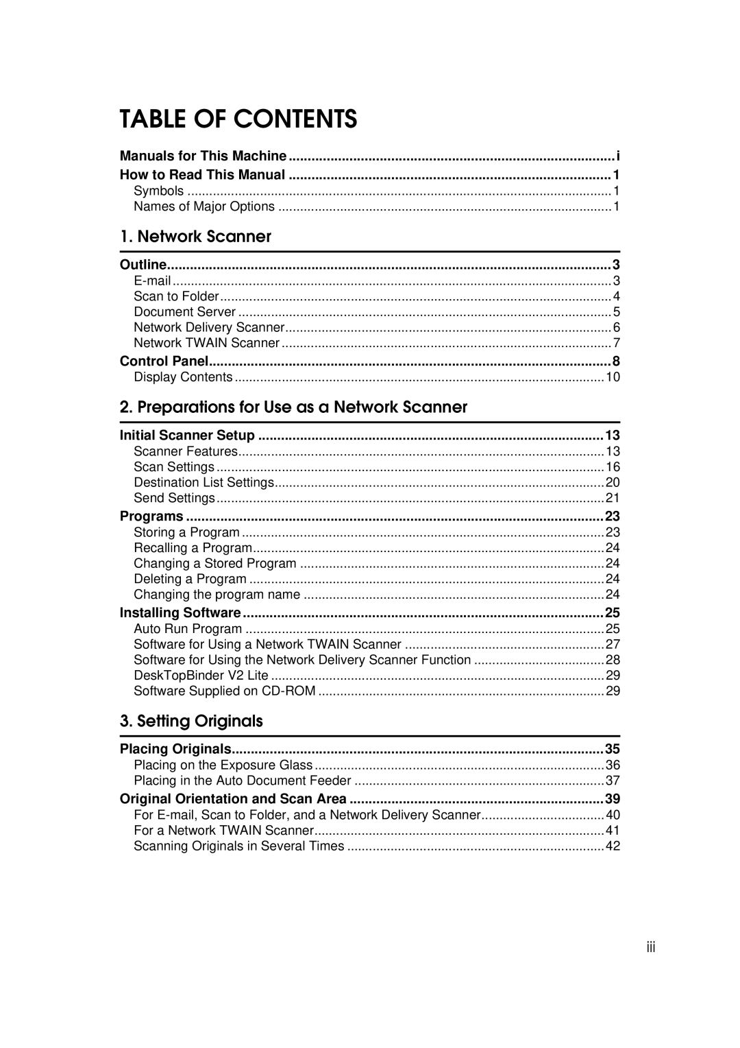 Savin 2045e appendix Table of Contents 