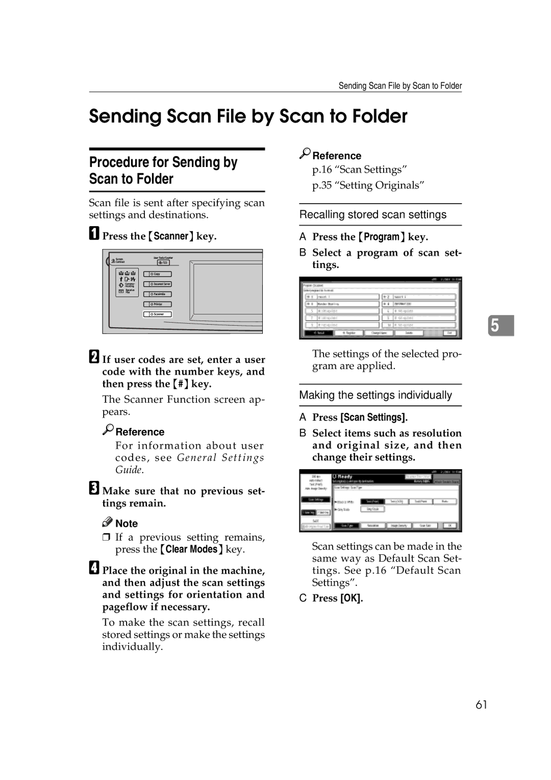 Savin 2045e appendix Sending Scan File by Scan to Folder, Procedure for Sending by Scan to Folder 