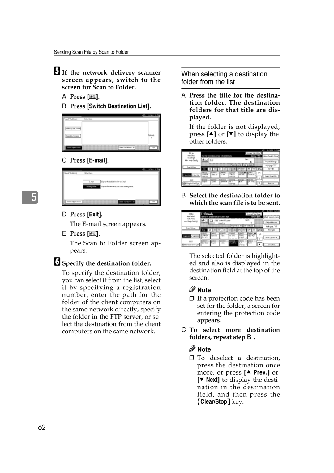 Savin 2045e appendix When selecting a destination folder from the list, Specify the destination folder 