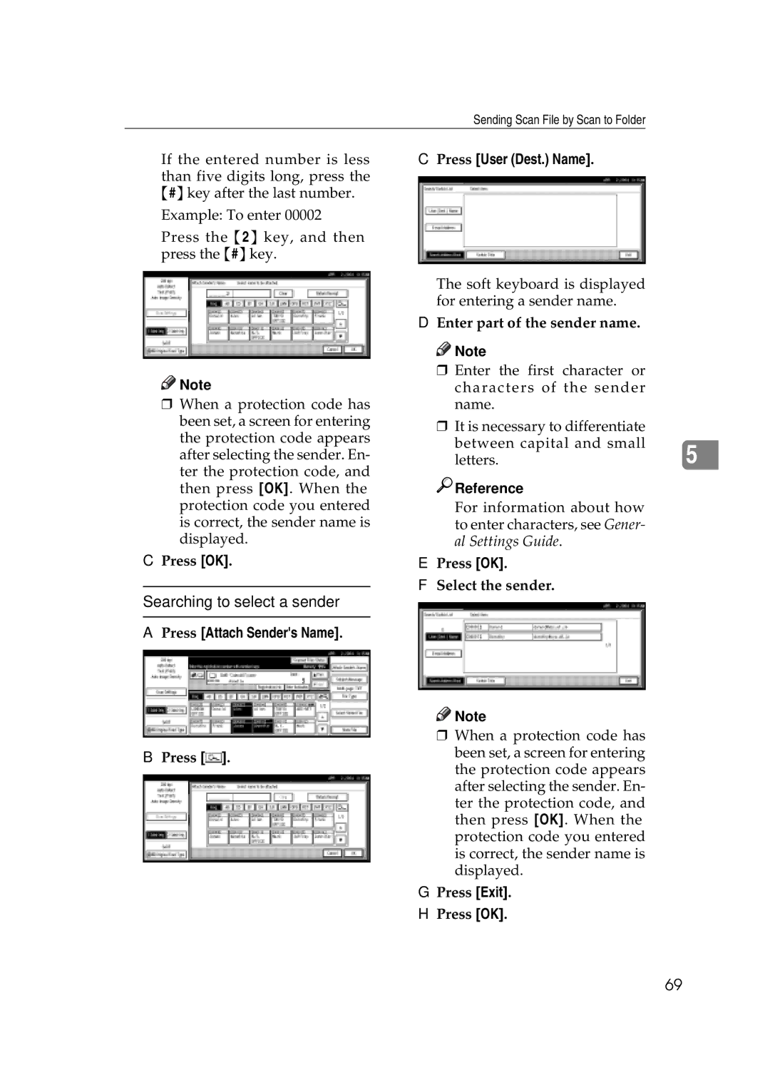 Savin 2045e appendix Searching to select a sender, Press Exit Press OK 