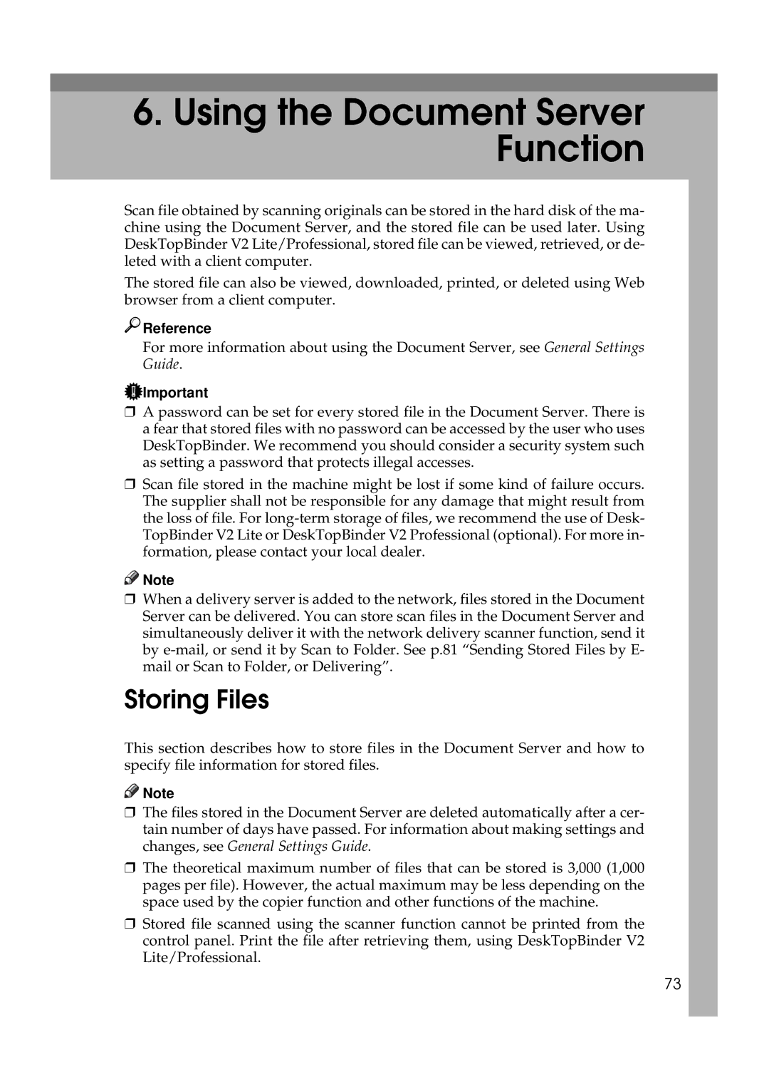 Savin 2045e appendix Using the Document Server Function, Storing Files 