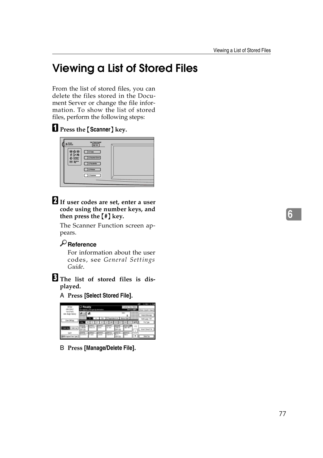 Savin 2045e appendix Viewing a List of Stored Files, List of stored files is dis- played 