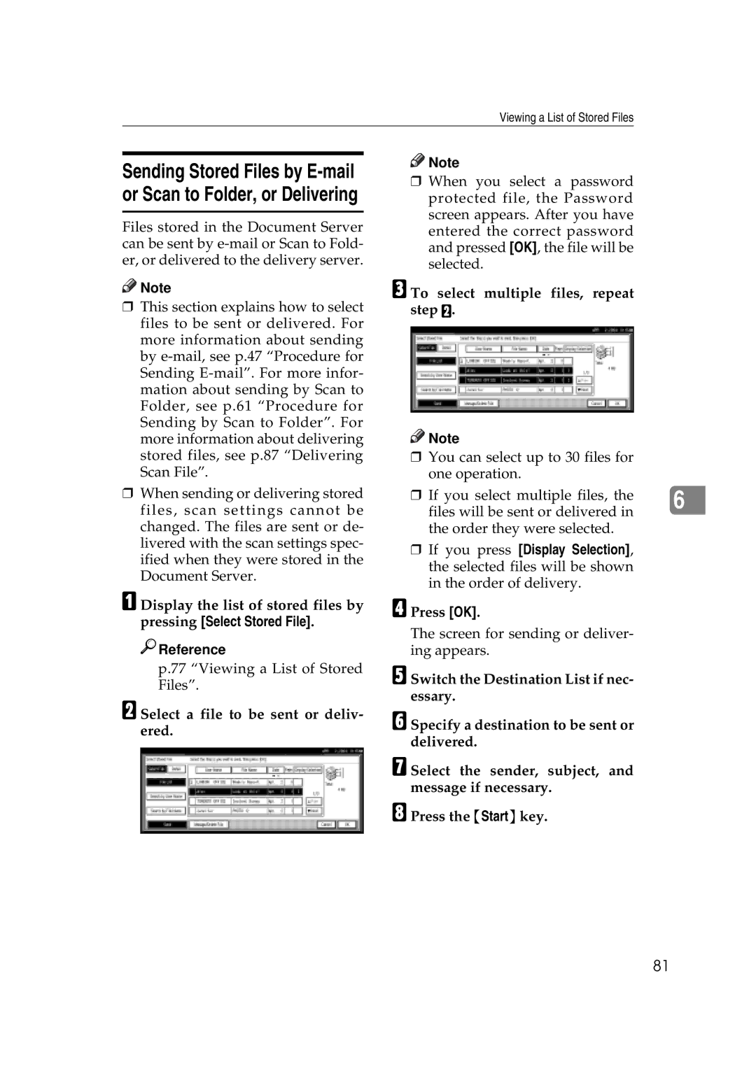 Savin 2045e appendix Select a file to be sent or deliv- ered, To select multiple files, repeat step B 