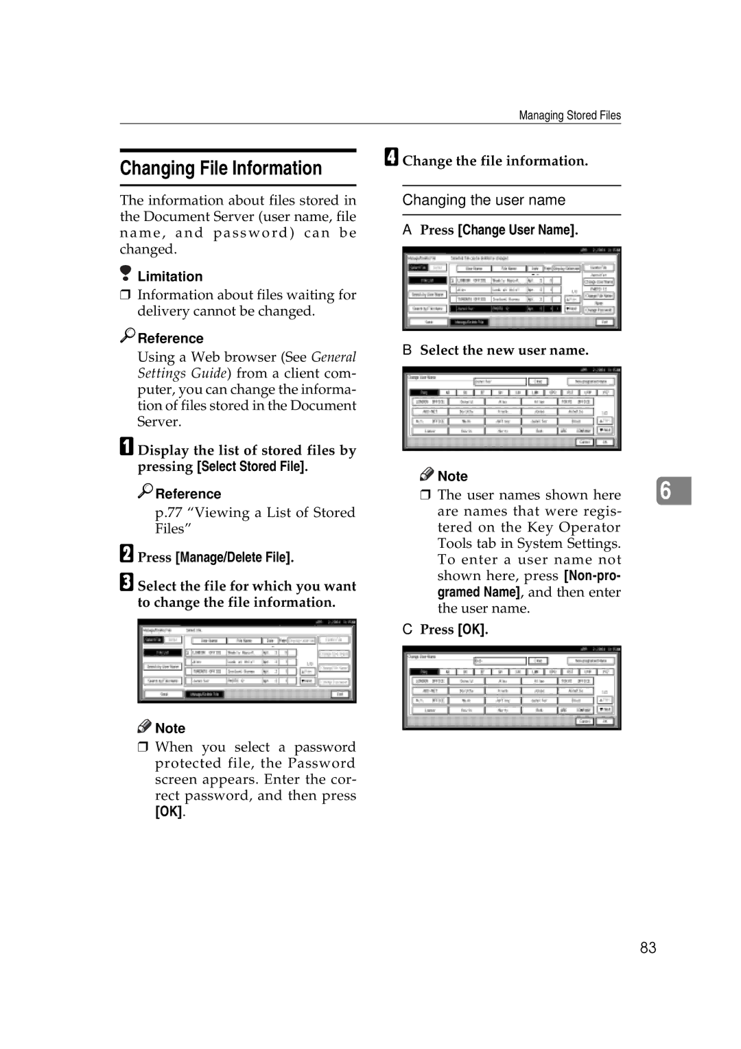 Savin 2045e appendix Changing File Information, Changing the user name, Press Change User Name 