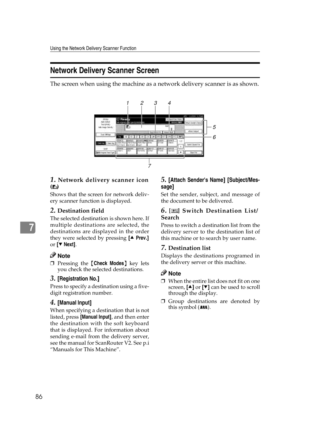 Savin 2045e appendix Network Delivery Scanner Screen, Network delivery scanner icon, Attach Senders Name Subject/Mes- sage 