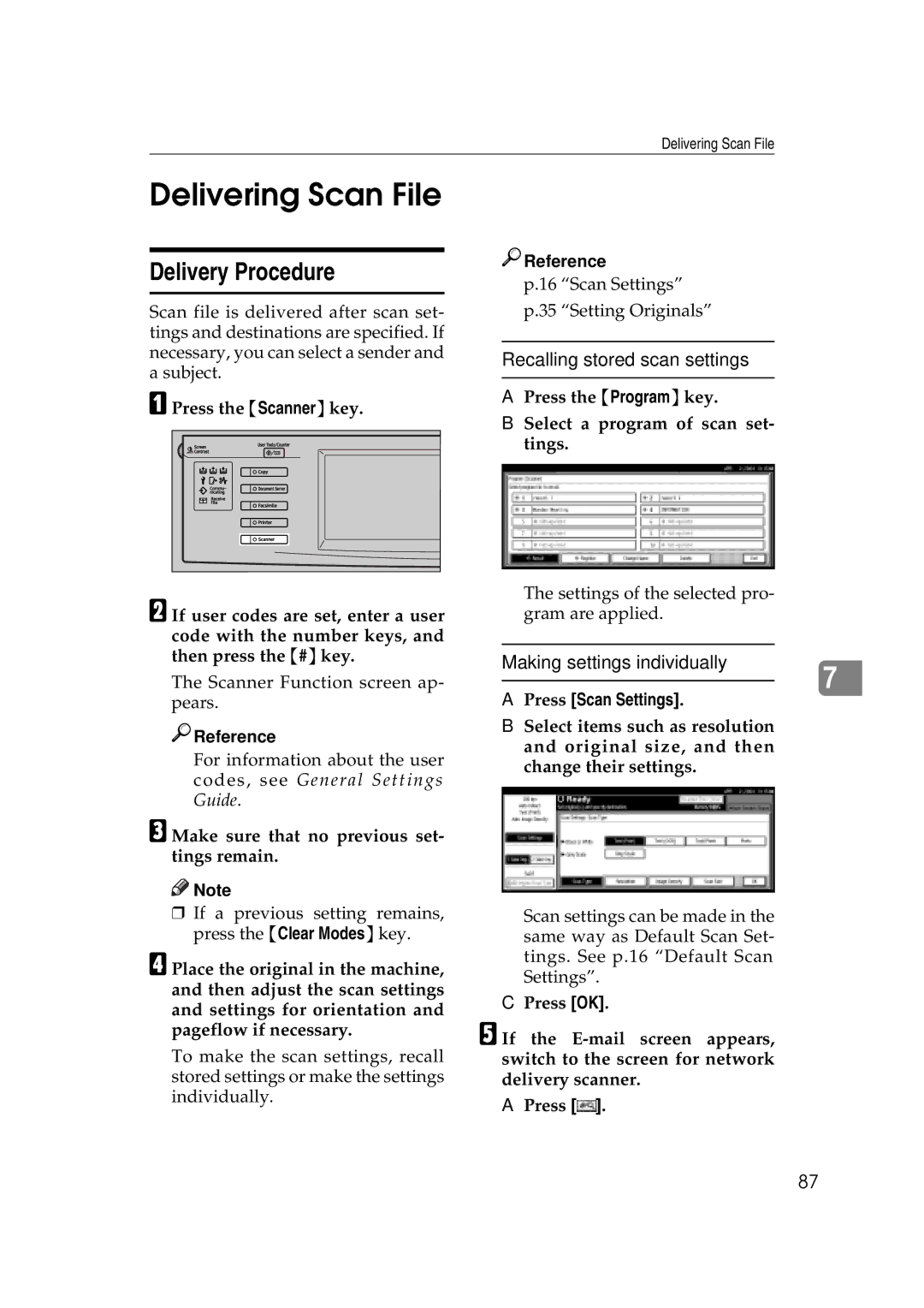 Savin 2045e appendix Delivering Scan File, Delivery Procedure 