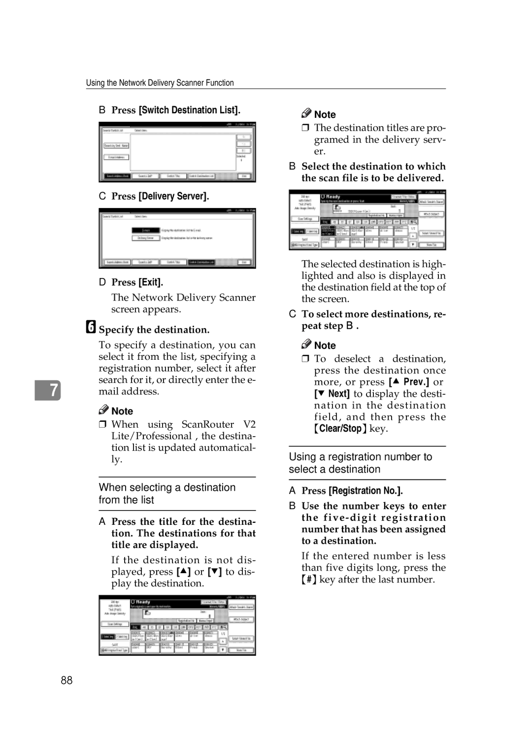 Savin 2045e appendix Press Switch Destination List Press Delivery Server, Press Exit 