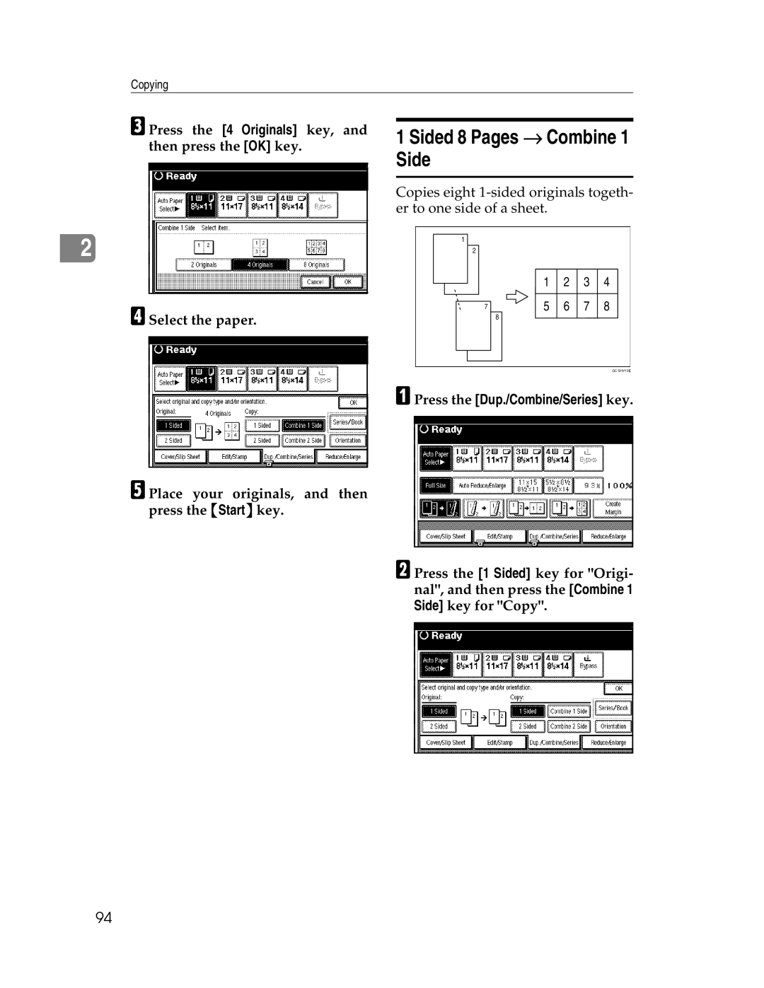 Savin 2712, 2212 manual Sided 8 Pages → Combine 