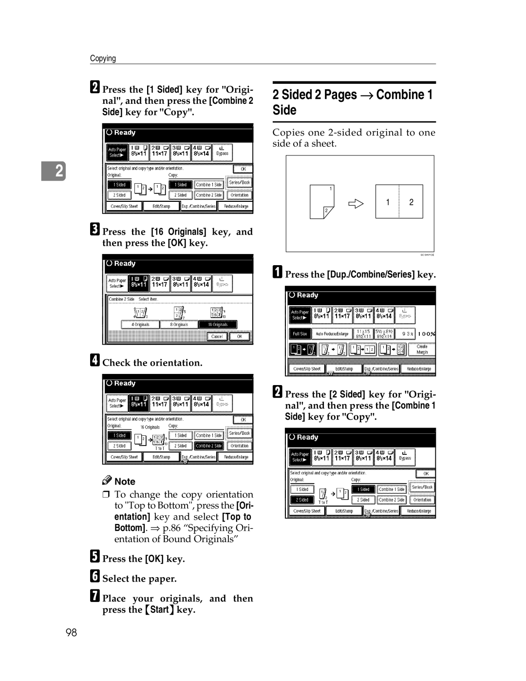 Savin 2712, 2212 manual Sided 2 Pages → Combine 