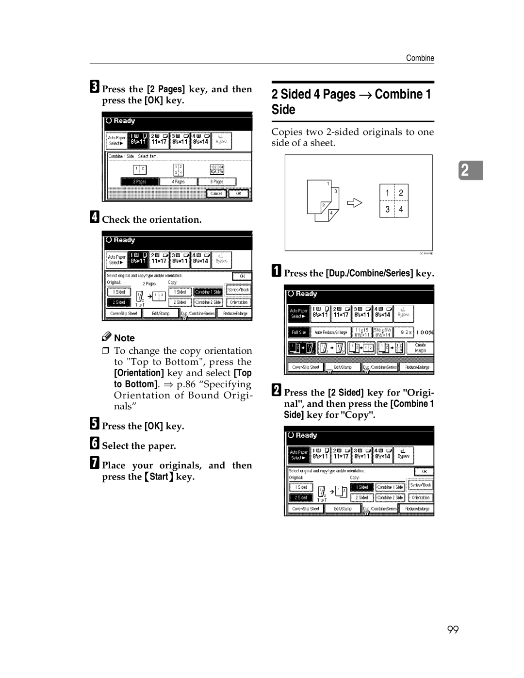 Savin 2212, 2712 manual Sided 4 Pages → Combine 