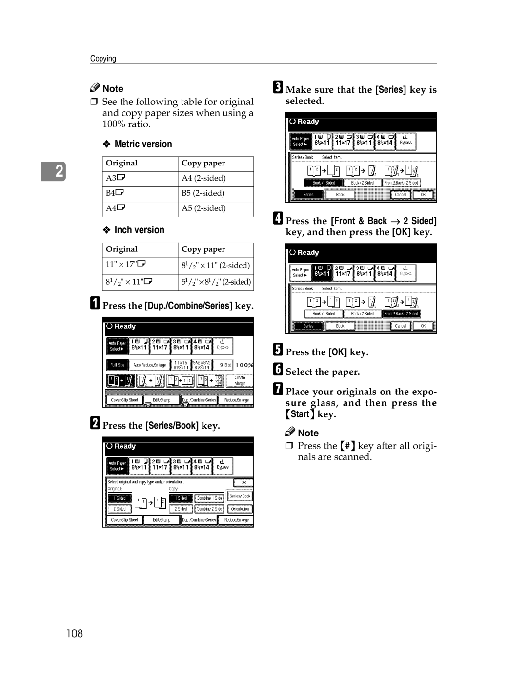 Savin 2712, 2212 manual 108, Inch version 