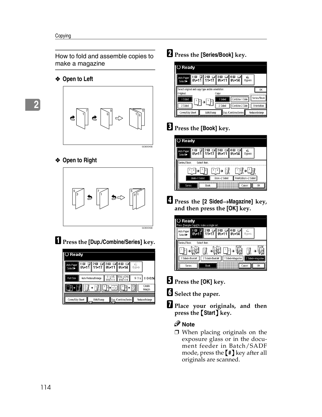 Savin 2712, 2212 manual 114, DPress the 2 Sided→Magazine key, and then press the OK key 