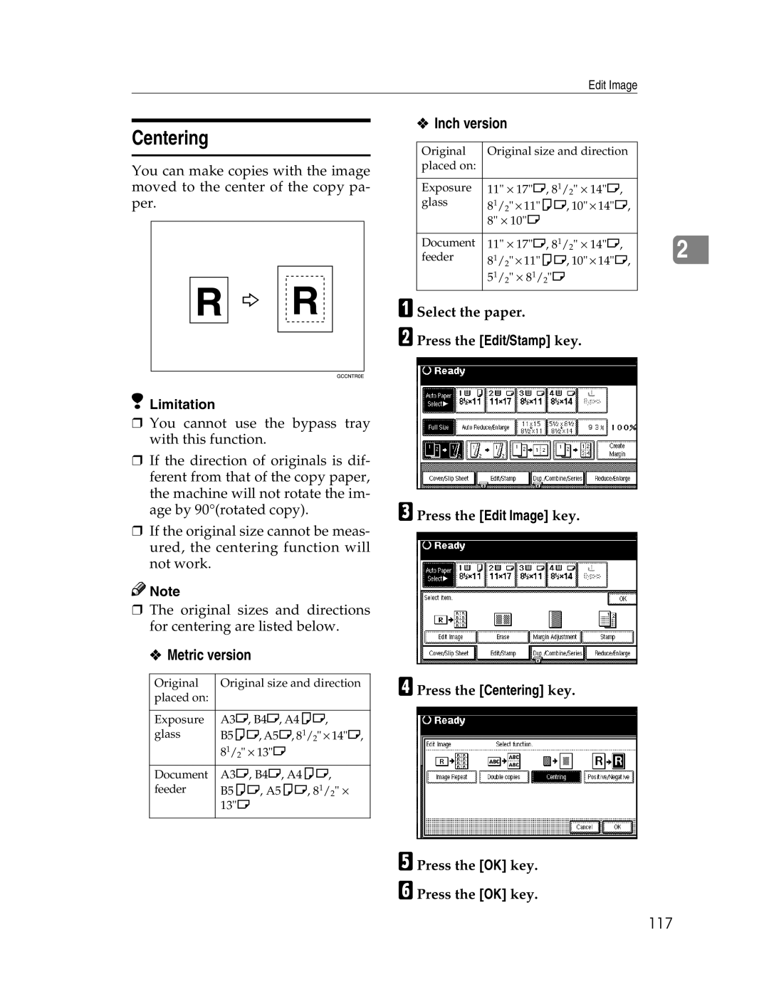 Savin 2212, 2712 manual Centering, 117 