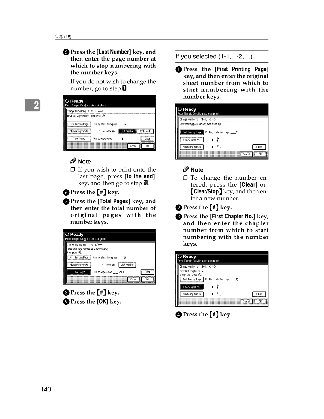 Savin 2712, 2212 manual If you selected 1-1, 1-2,…, 140 