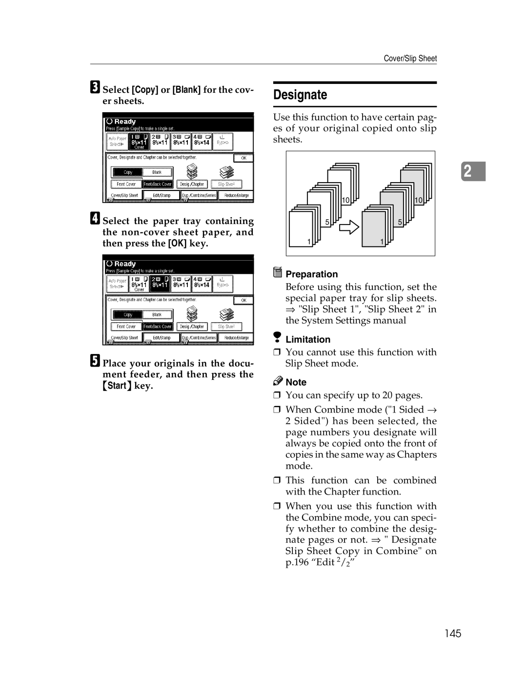 Savin 2212, 2712 manual Designate, 145 