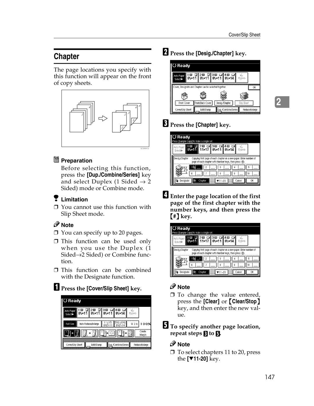 Savin 2212, 2712 manual Chapter, 147, ETo specify another page location, repeat steps C to E 