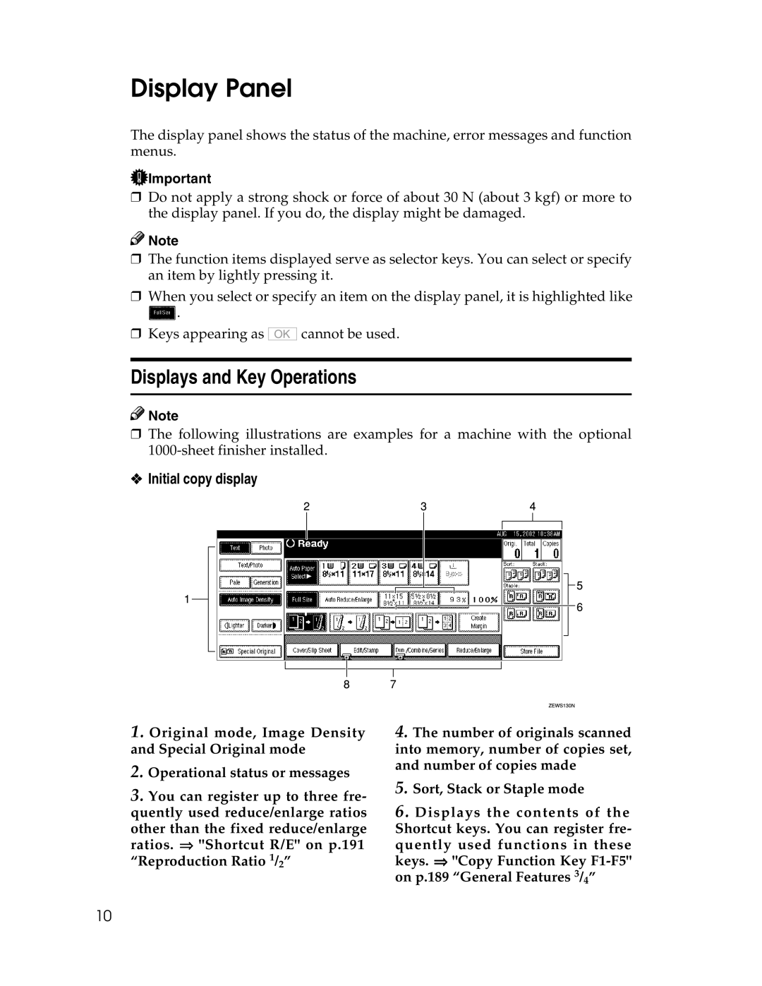 Savin 2712, 2212 manual Display Panel, Displays and Key Operations, Initial copy display 