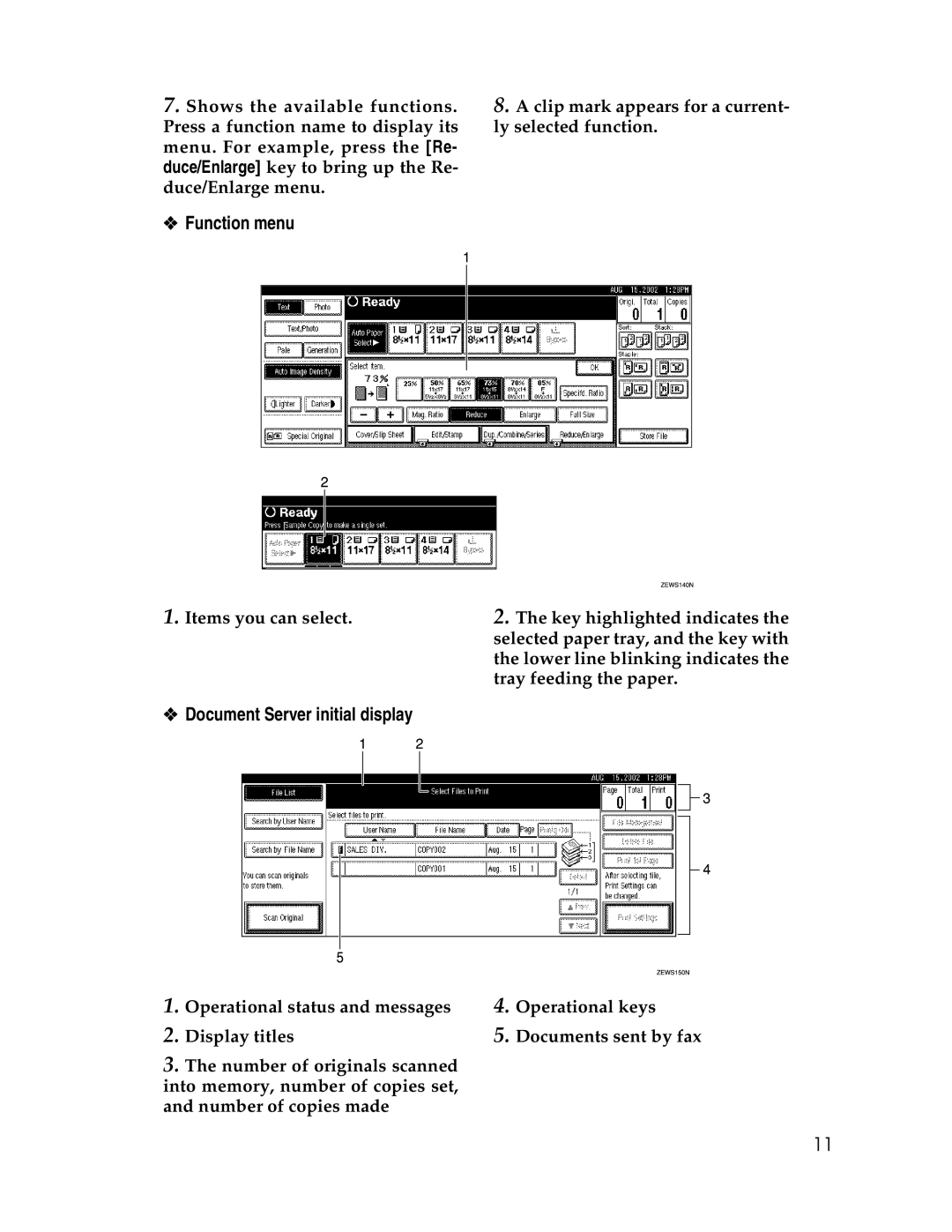 Savin 2212, 2712 manual Function menu, Document Server initial display 