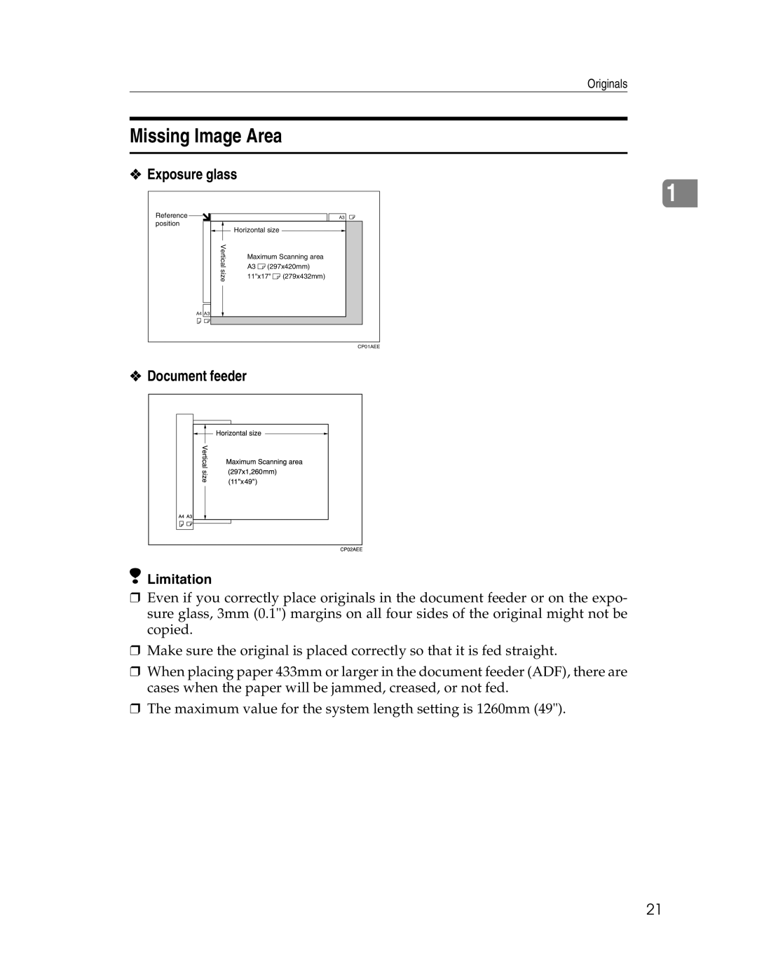 Savin 2212, 2712 manual Missing Image Area, Exposure glass, Document feeder 