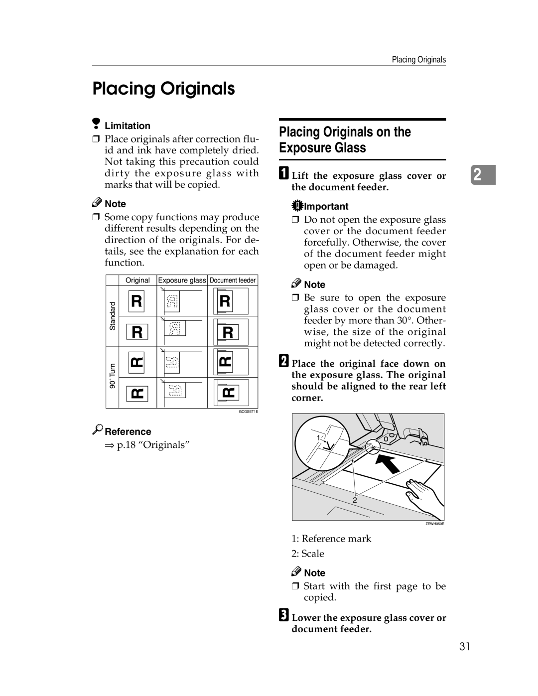 Savin 2212, 2712 manual Placing Originals on Exposure Glass, ALift the exposure glass cover or Document feeder 