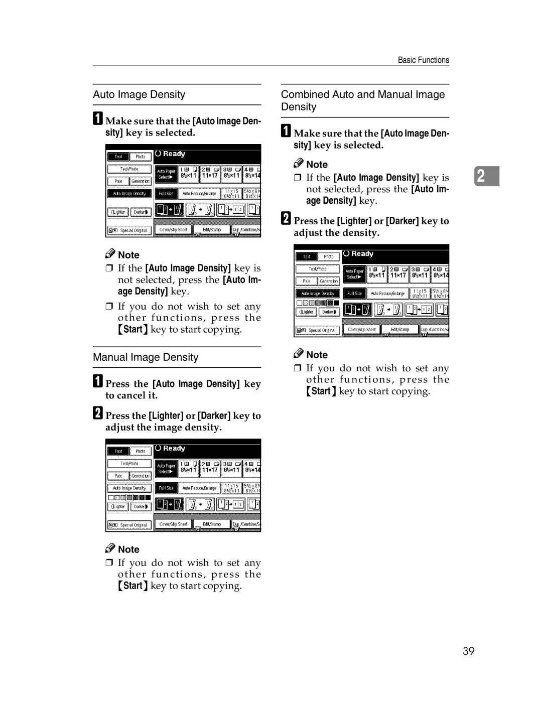 Savin 2212, 2712 manual Combined Auto and Manual Image Density, If the Auto Image Density key is 