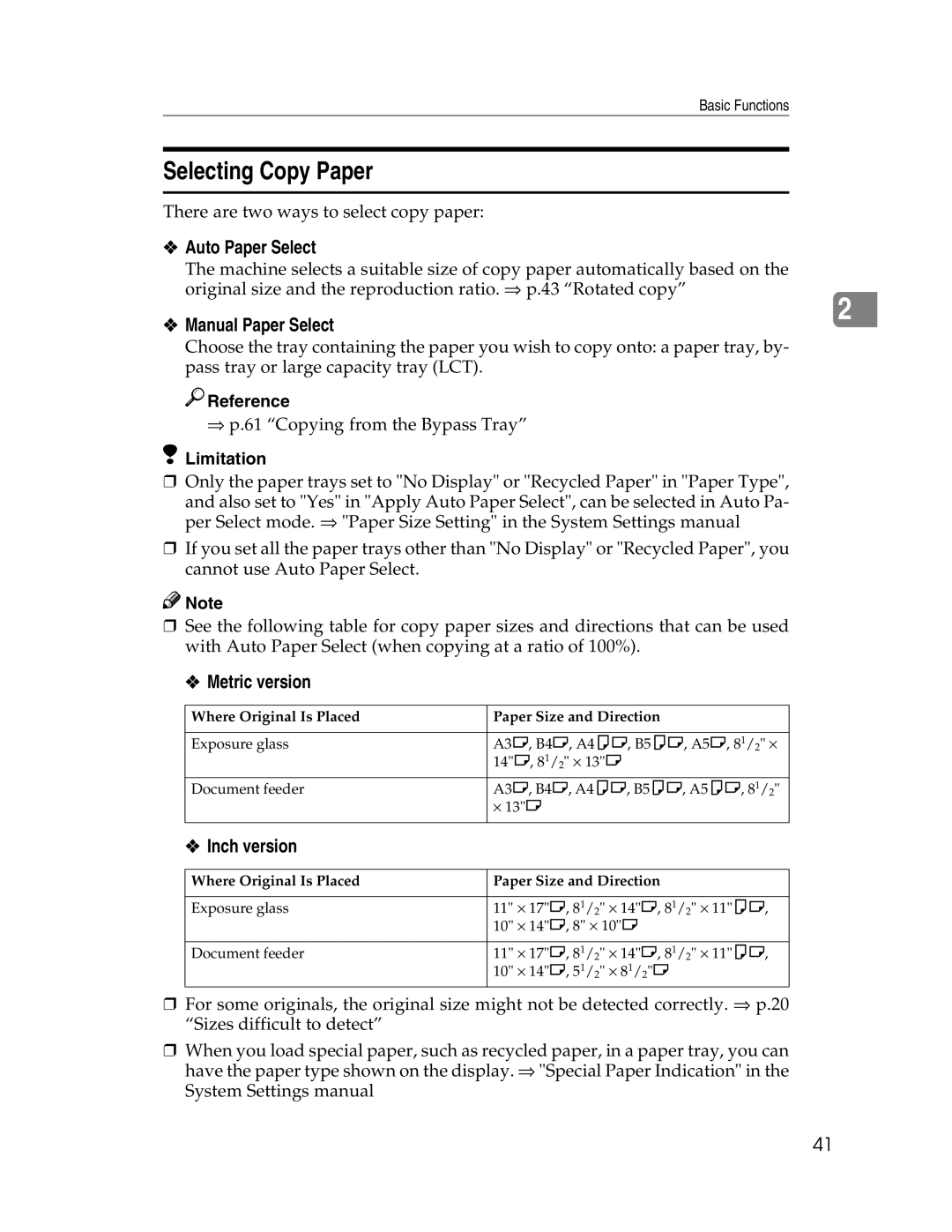 Savin 2212, 2712 manual Selecting Copy Paper, Auto Paper Select, Manual Paper Select 