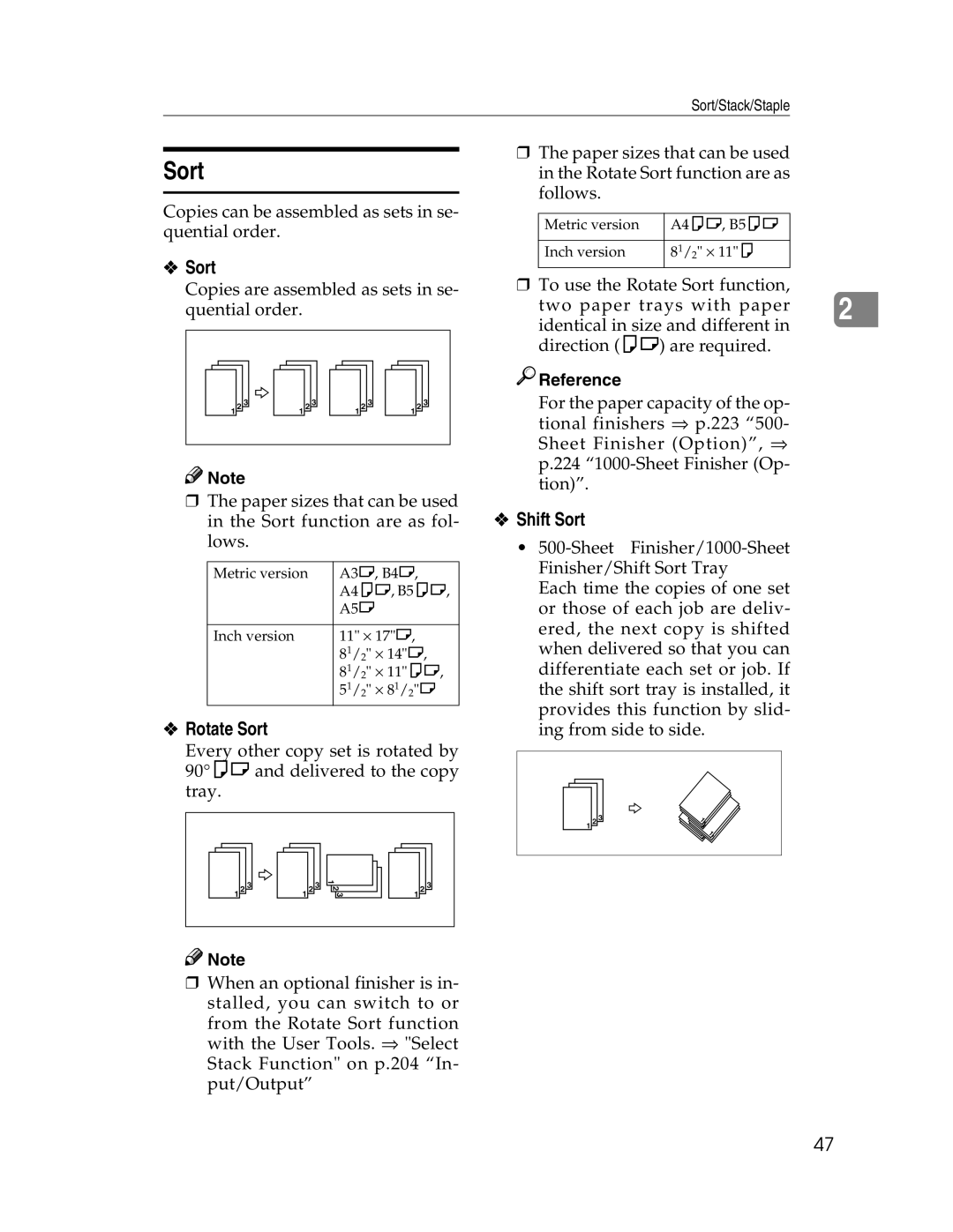 Savin 2212, 2712 manual Shift Sort 