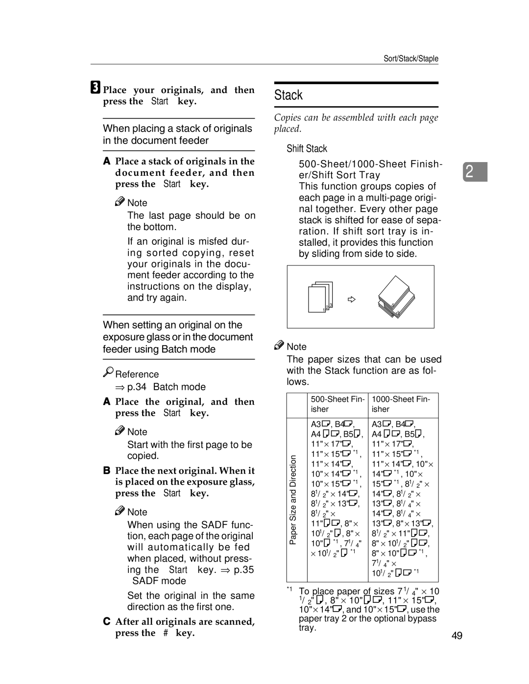 Savin 2212, 2712 manual When placing a stack of originals in the document feeder, Shift Stack 