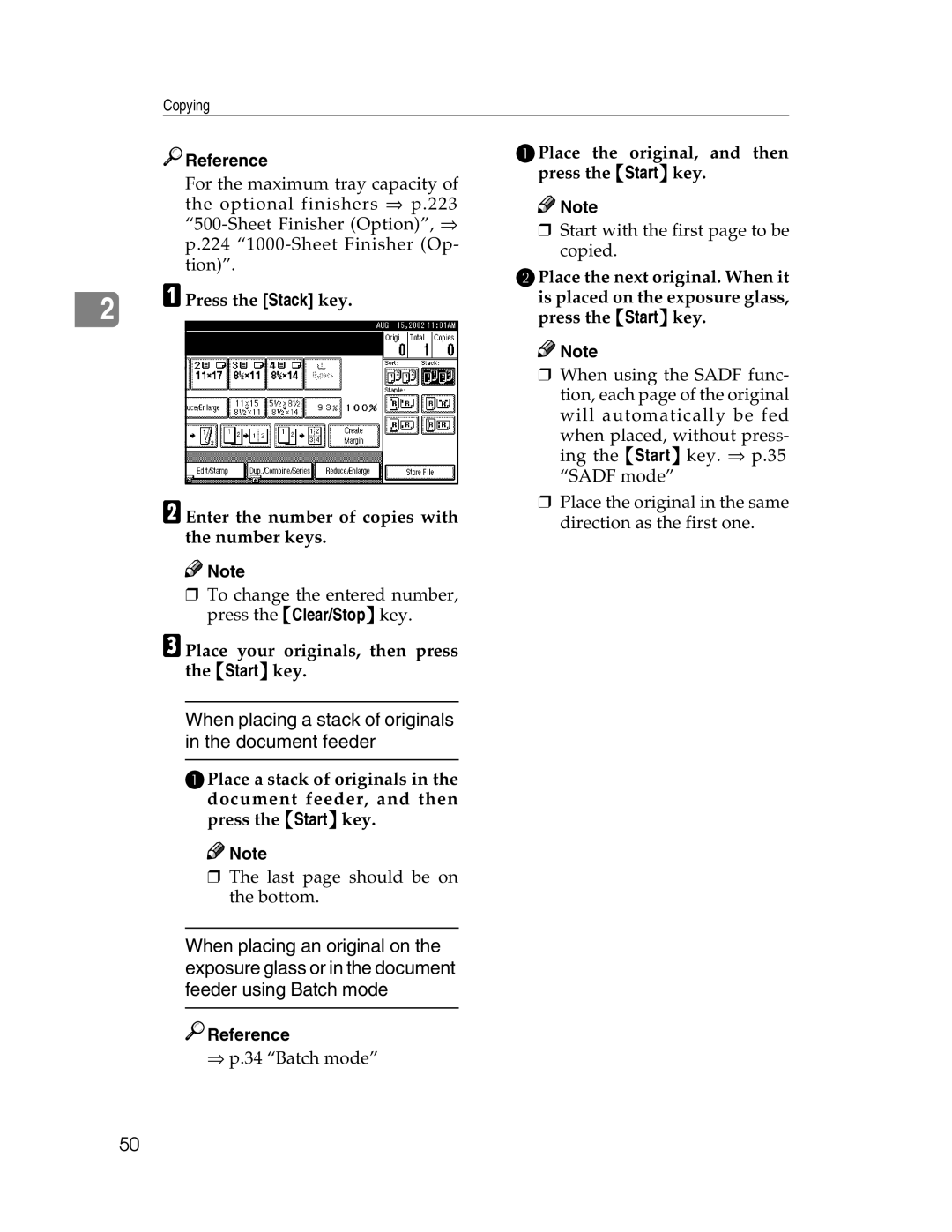 Savin 2712, 2212 manual CPlace your originals, then press the Startkey 