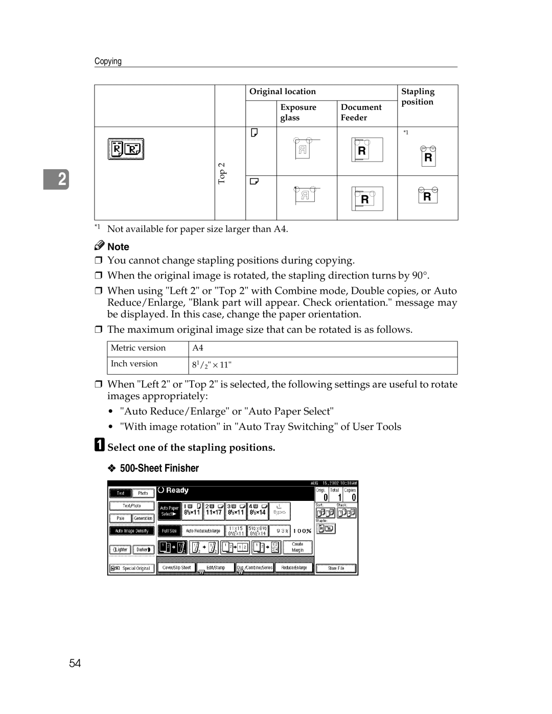 Savin 2712, 2212 manual ASelect one of the stapling positions 