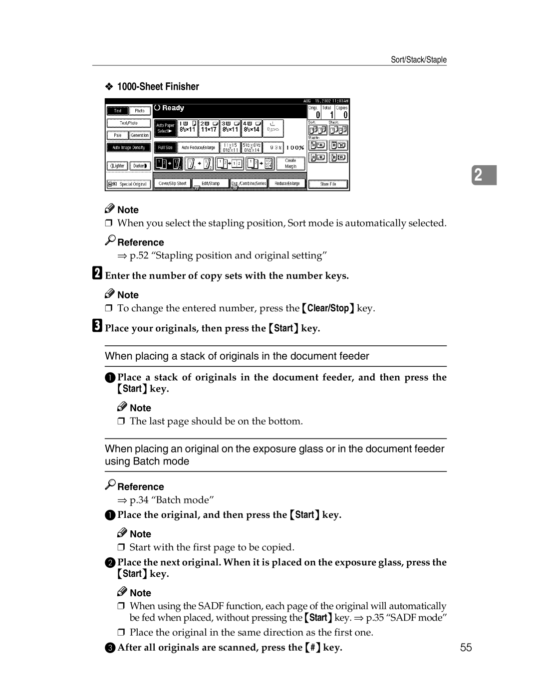 Savin 2212, 2712 BEnter the number of copy sets with the number keys, CAfter all originals are scanned, press the # key 