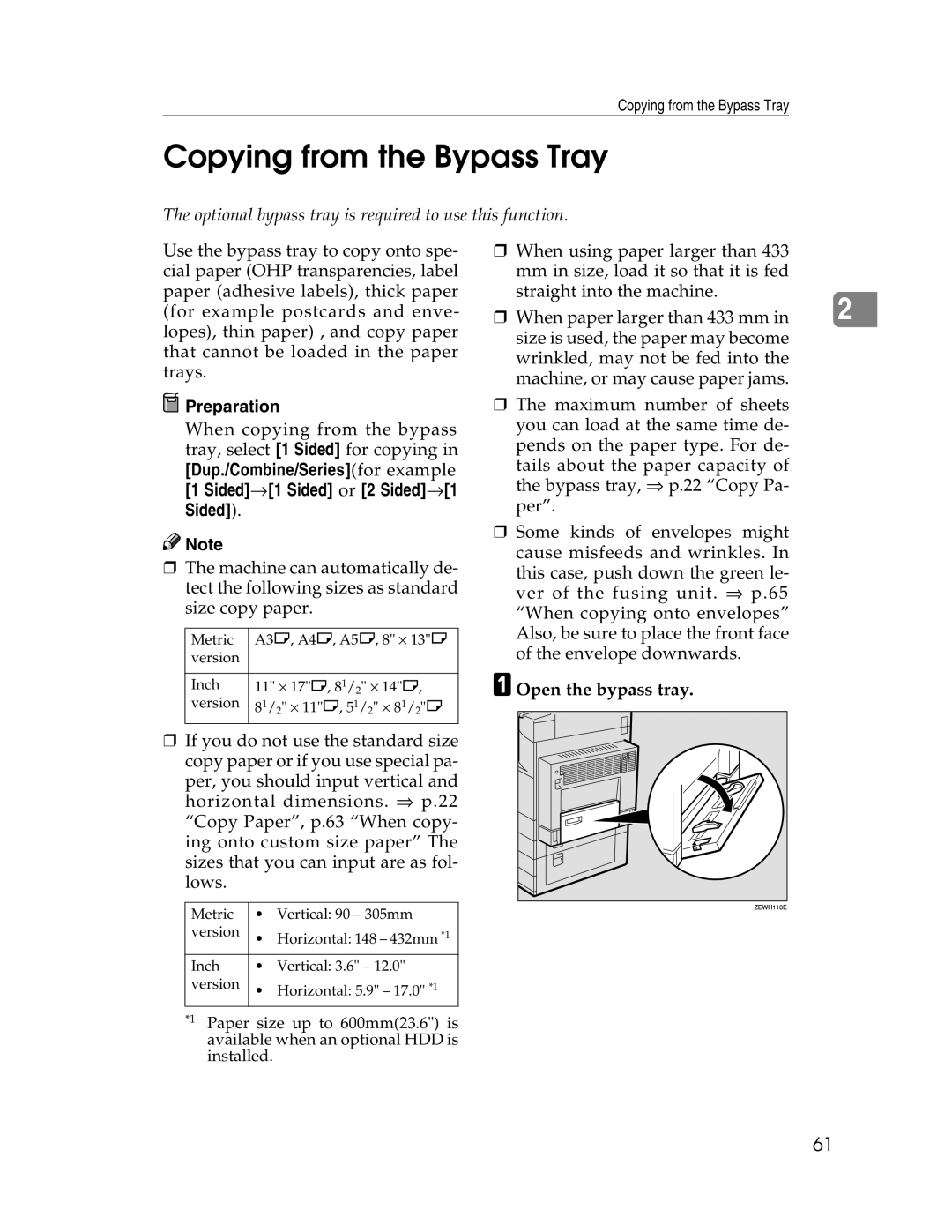 Savin 2212, 2712 manual Copying from the Bypass Tray, AOpen the bypass tray 