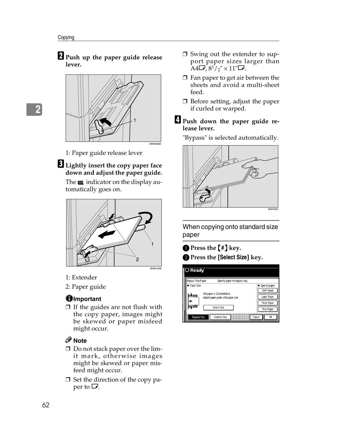 Savin 2712, 2212 manual BPush up the paper guide release lever, DPush down the paper guide re- lease lever 