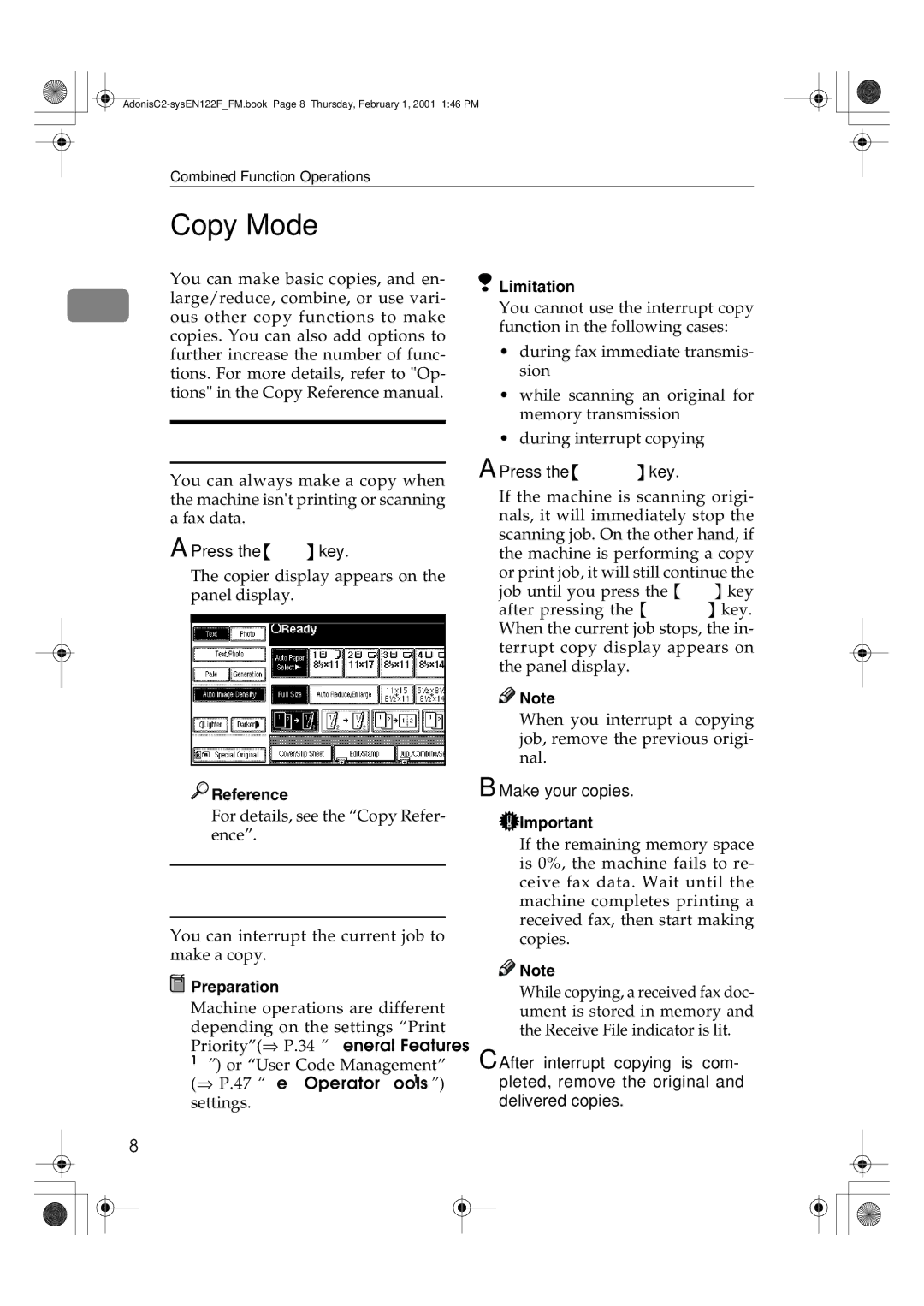 Savin 3502P, 2335, 2545, 4502P, 2535P, 2345 manual Changing to Copy Mode, Interrupt copying to make urgently needed copies 