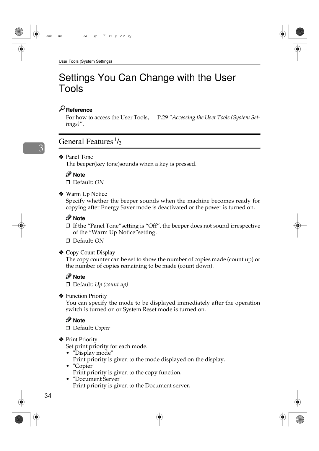 Savin 4502P, 2335, 3502P, 2545, 2535P, 2345 manual Settings You Can Change with the User Tools, General Features 1/2 