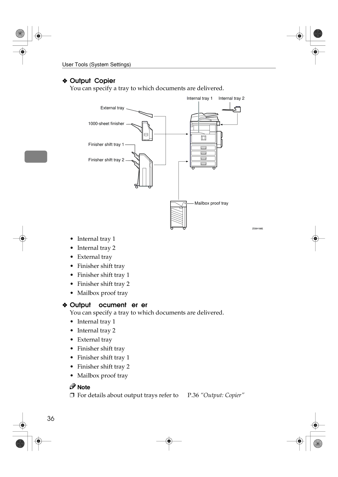 Savin 2345, 2335, 3502P, 2545 Output Copier, Output Document Server, You can specify a tray to which documents are delivered 